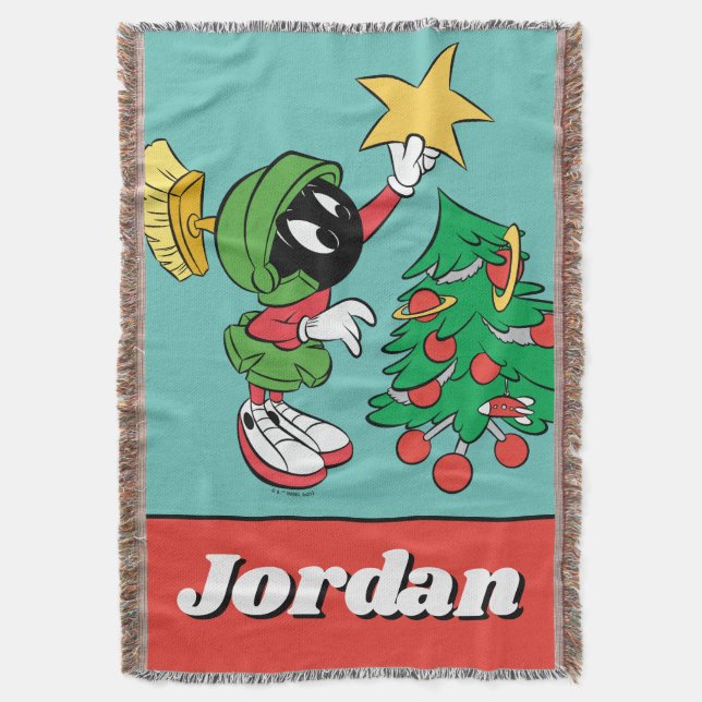 MARVIN THE MARTIAN™ putting star on tree Throw Blanket (Front Vertical)