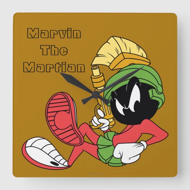 MARVIN THE MARTIAN™ Reclining With Laser Square Wall Clock (Front)