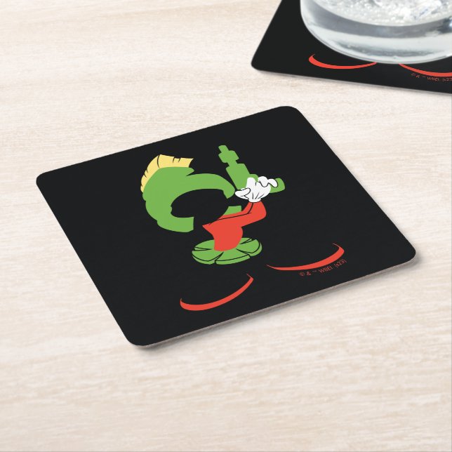 MARVIN THE MARTIAN™ Silhouette With Raygun Square Paper Coaster (Angled)
