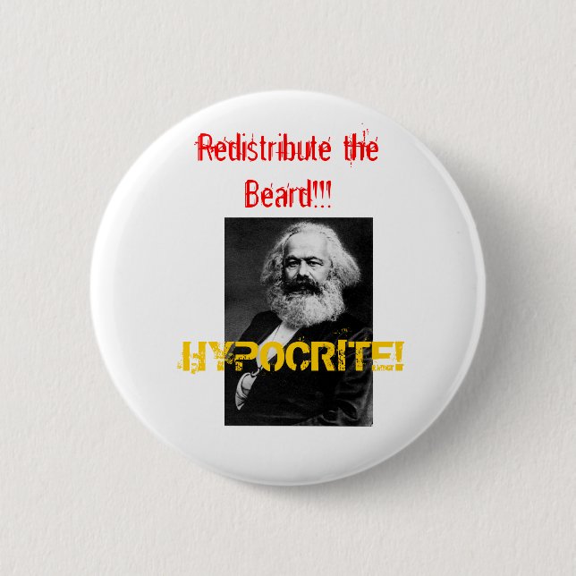 marx, HYPOCRITE!, Redistribute the Beard!!! 6 Cm Round Badge (Front)
