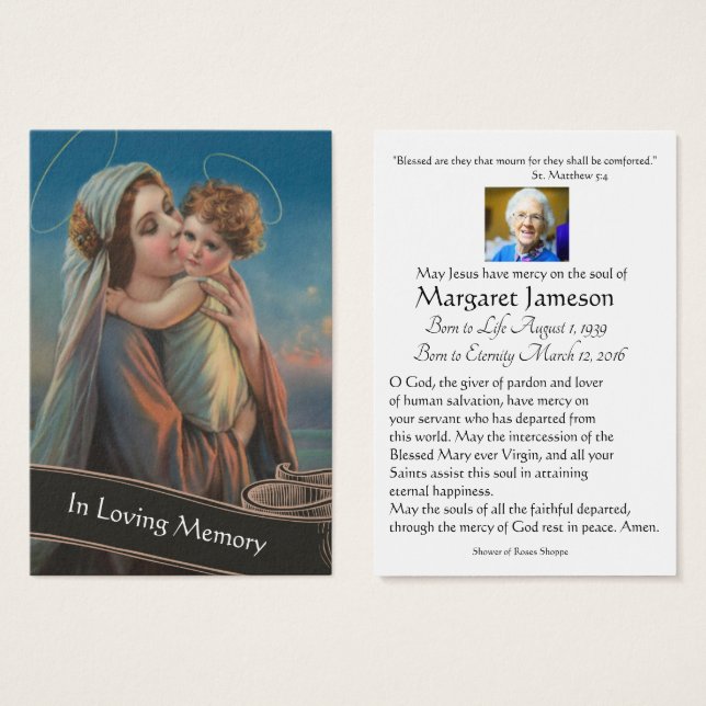Mary and Jesus Catholic Funeral Memorial Holy Card (Front & Back)