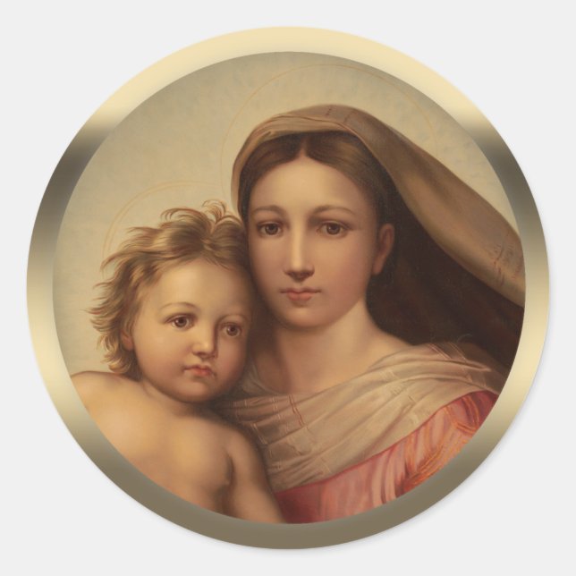 Mary and Jesus child Sistine madonna Prang CC0970 Classic Round Sticker (Front)