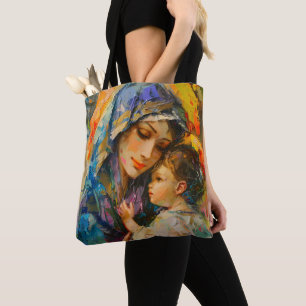Mary and Jesus Expressionism Tote Bag