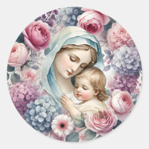 Mary and Jesus Floral Vintage Religious Classic Round Sticker