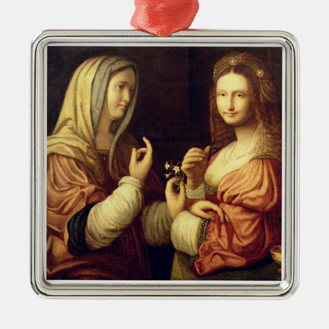 Mary and Martha (oil on panel) Metal Tree Decoration (Front)