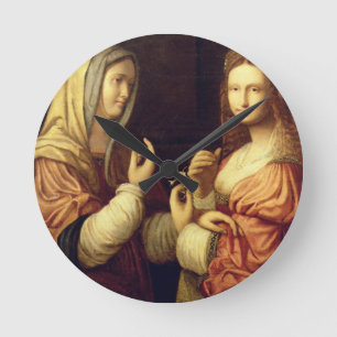 Mary and Martha (oil on panel) Round Clock