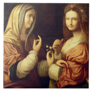 Mary and Martha (oil on panel) Tile