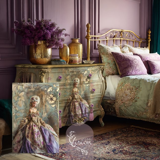 Mary Antoinette Era French Style Bouffant Dress Tissue Paper (Rococo, Brown Mary Antoinette, French Style Bouffant Whimsical Portrait Decoupage Tissue Paper.)