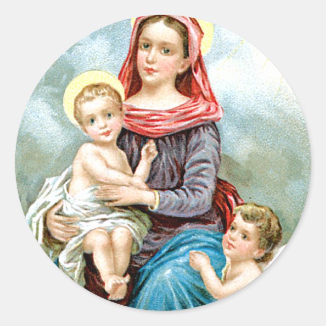 Mary Baby Jesus and Angel Classic Round Sticker (Front)