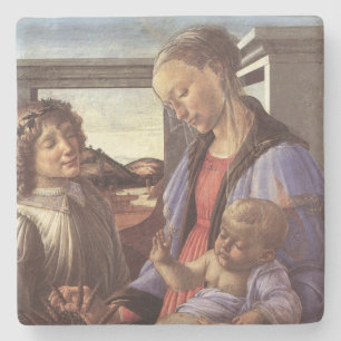 Mary Baby Jesus and Angel Vintage Christmas Stone Coaster