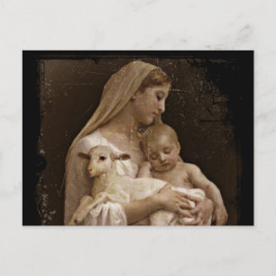 Mary Baby Jesus and Lamb Postcard