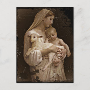 Mary Baby Jesus and Lamb Postcard