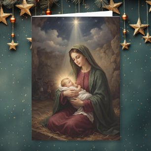 Mary & Baby Jesus Under Star of Bethlehem Holiday Card