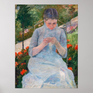 Mary Cassatt artwork - Girl sewing in a Garden Poster