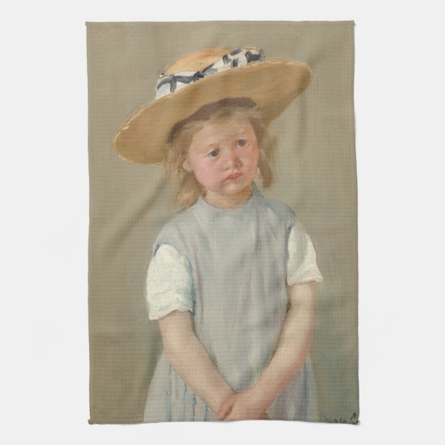 Mary Cassatt - Child in a Straw Hat Tea Towel (Vertical)