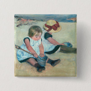 Mary Cassatt - Children Playing on the Beach 15 Cm Square Badge