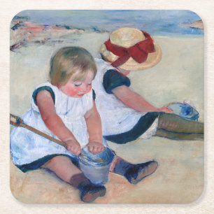 Mary Cassatt Children Playing on the Beach 1884 Square Paper Coaster