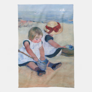 Mary Cassatt Children Playing on the Beach 1884  Tea Towel