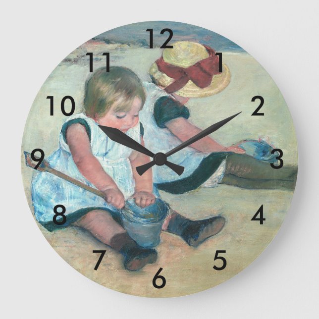Mary Cassatt - Children Playing on the Beach Large Clock (Front)