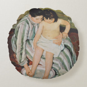 Mary Cassatt Child's Bath Painting Round Cushion