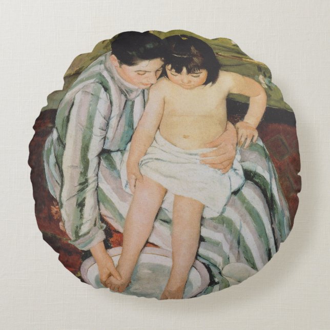 Mary Cassatt Child's Bath Painting Round Cushion (Front)