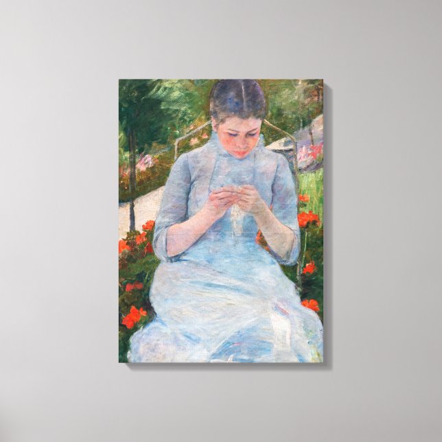 Mary Cassatt - Girl sewing in a Garden Canvas Print (Front)