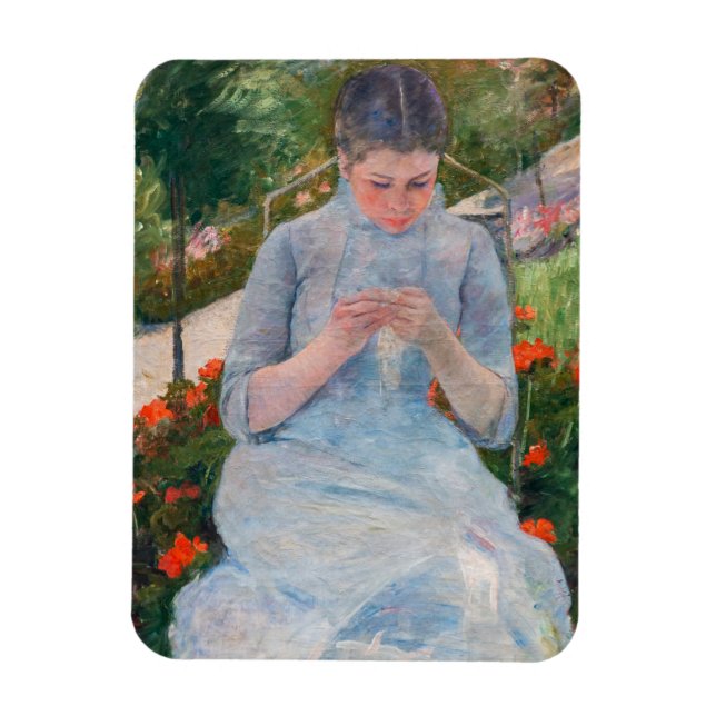 Mary Cassatt - Girl sewing in a Garden Magnet (Vertical)