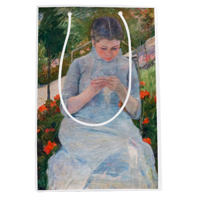 Mary Cassatt - Girl sewing in a Garden Medium Gift Bag (Front)