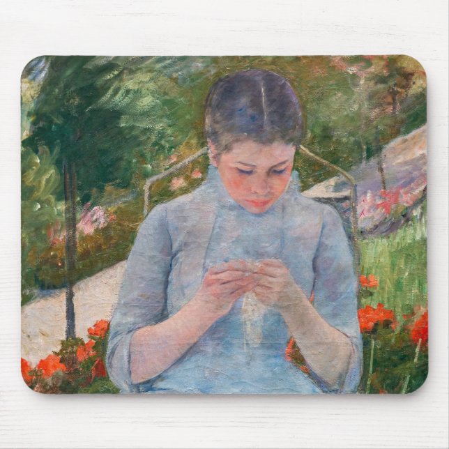 Mary Cassatt - Girl sewing in a Garden Mouse Mat (Front)