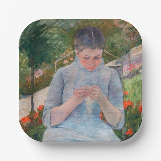Mary Cassatt - Girl sewing in a Garden Paper Plate (Front)