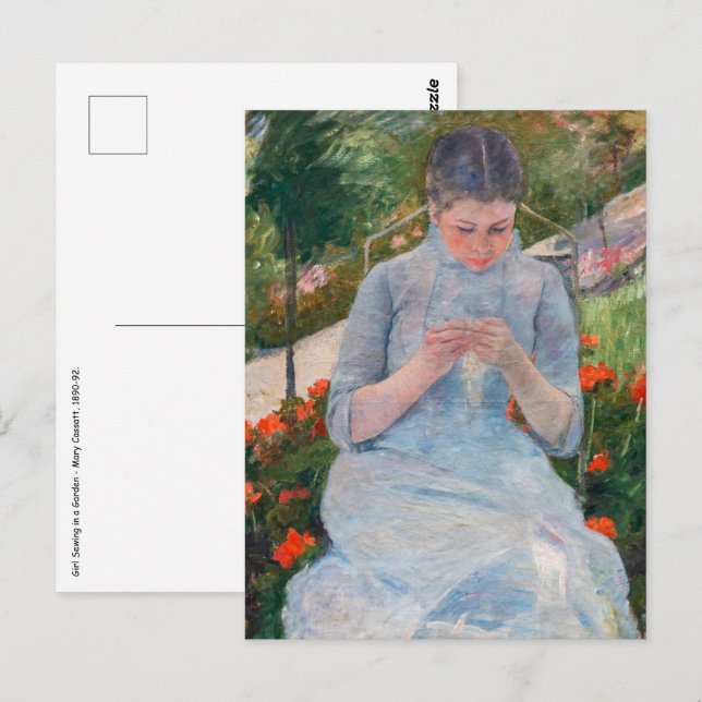 Mary Cassatt - Girl sewing in a Garden Postcard (Front/Back)