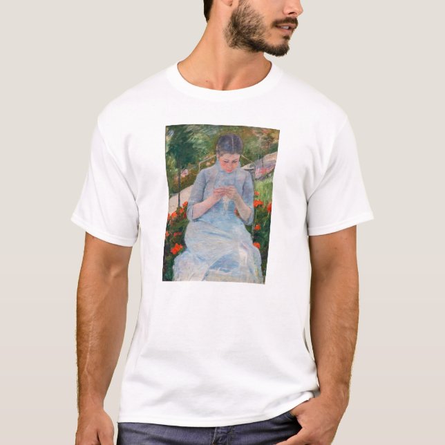 Mary Cassatt - Girl sewing in a Garden T-Shirt (Front)