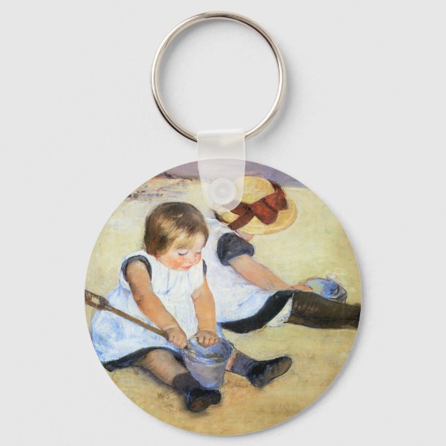 Mary Cassatt Playing on the Beach Key Chain (Front)