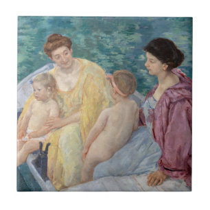 Mary Cassatt - Two mothers and children in a boat Tile