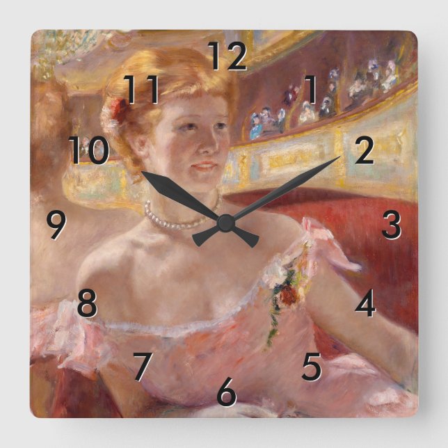Mary Cassatt - Woman with Pearl Necklace in a Loge Square Wall Clock (Front)
