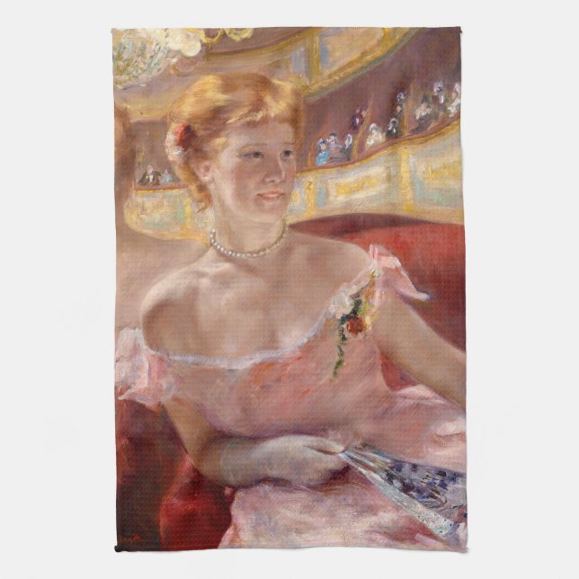 Mary Cassatt - Woman with Pearl Necklace in a Loge Tea Towel (Vertical)