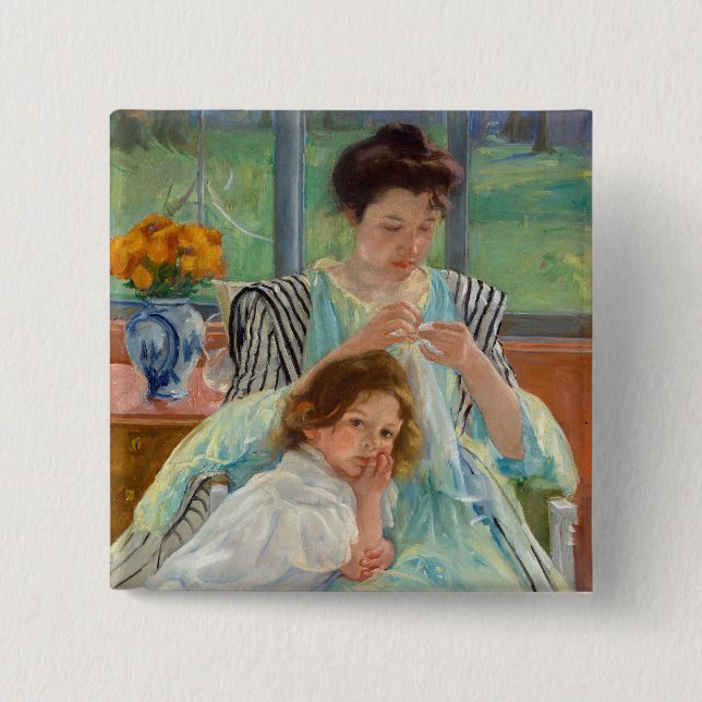 Mary Cassatt - Young Mother Sewing 15 Cm Square Badge (Front)