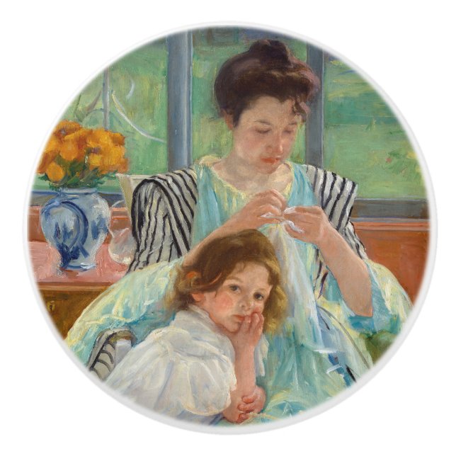 Mary Cassatt - Young Mother Sewing Ceramic Knob (Front)