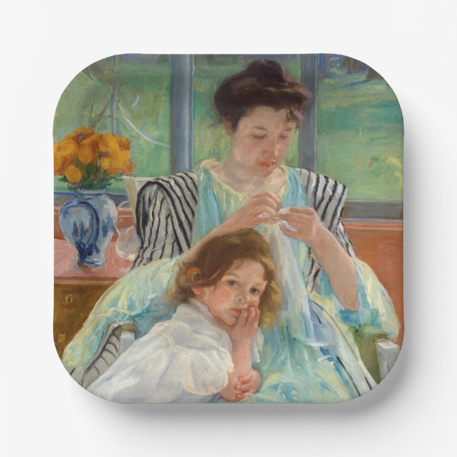 Mary Cassatt - Young Mother Sewing Paper Plate (Front)