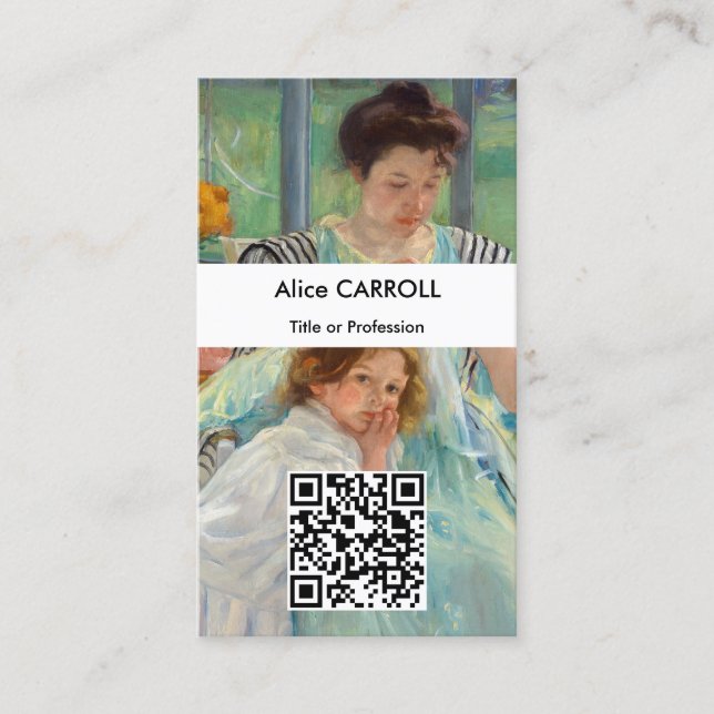 Mary Cassatt - Young Mother Sewing - QR Code Business Card (Front)