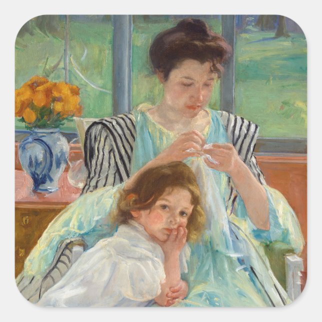 Mary Cassatt - Young Mother Sewing Square Sticker (Front)