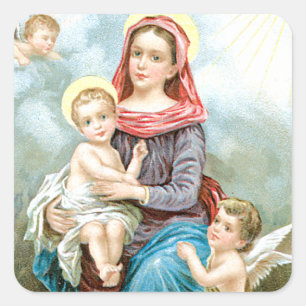 Mary Cherubs and Baby Jesus Square Sticker