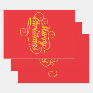 Mary Christmas -golden letter in red background Wrapping Paper Sheet