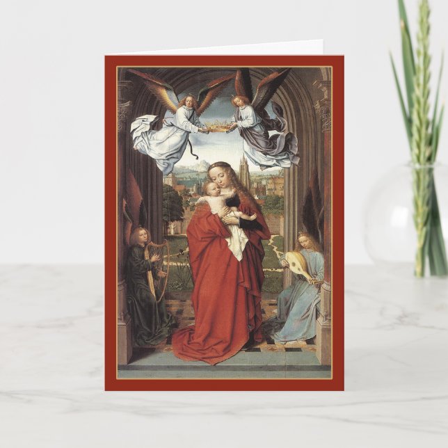 Mary Crowned by Angels - Vintage Christmas Card (Front)