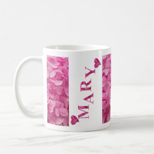 "Mary" Cute Pink Spring Floral Hearts & Lettering Coffee Mug