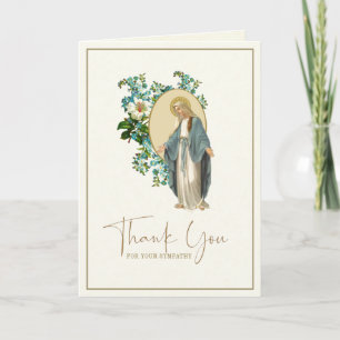 Mary Floral Catholic Funeral Condolence Thank You Card