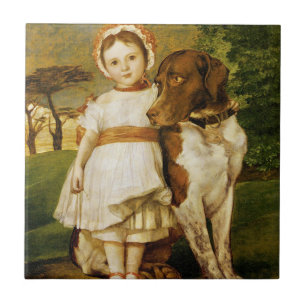 Mary Fox With Her Spanish Pointer Dog (G.F. Watts) Tile