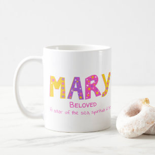 Mary girls name meaning pink purple flower stars coffee mug