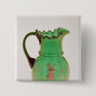 Mary Gregory green jug with fired enamel 15 Cm Square Badge
