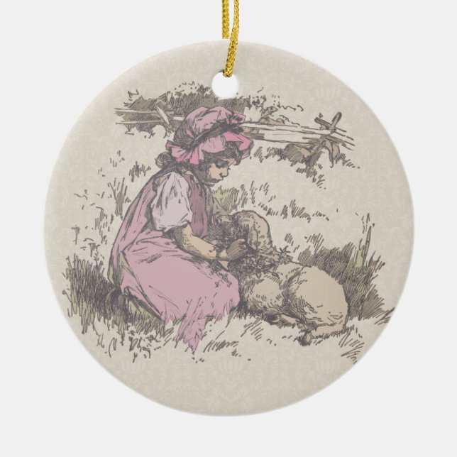 Mary Had a Little Lamb Nursery Rhyme Ceramic Tree Decoration (Front)